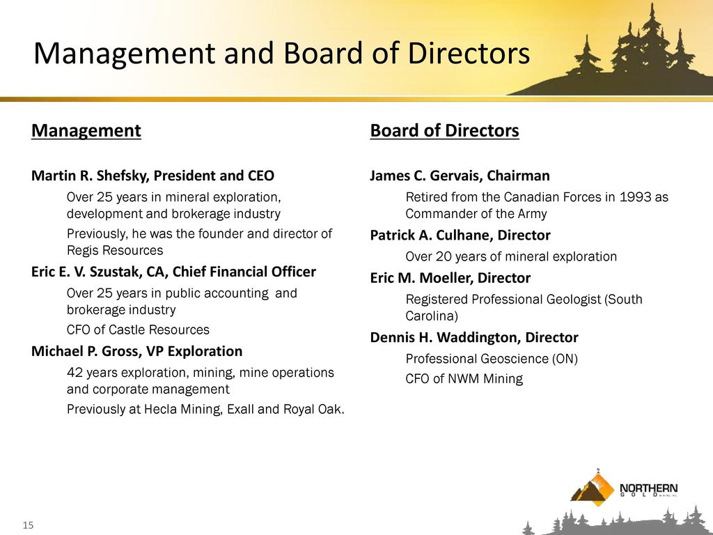 Management and Board of Directors