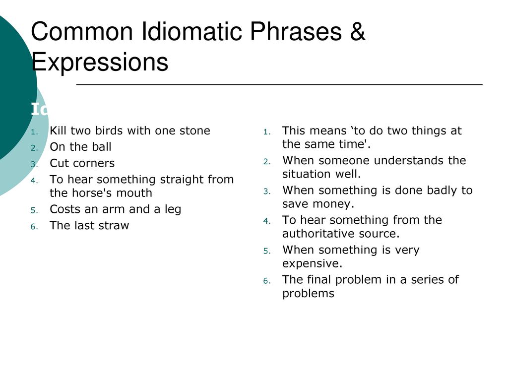 Common Idiomatic Phrases & Expressions
