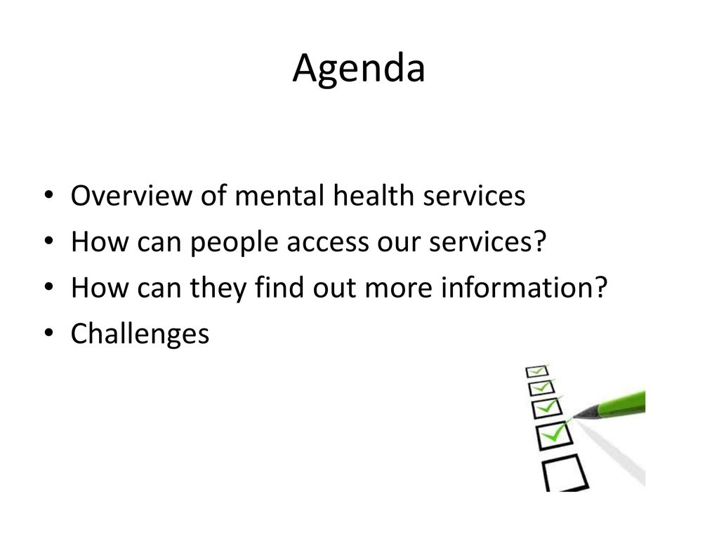 Agenda Overview of mental health services