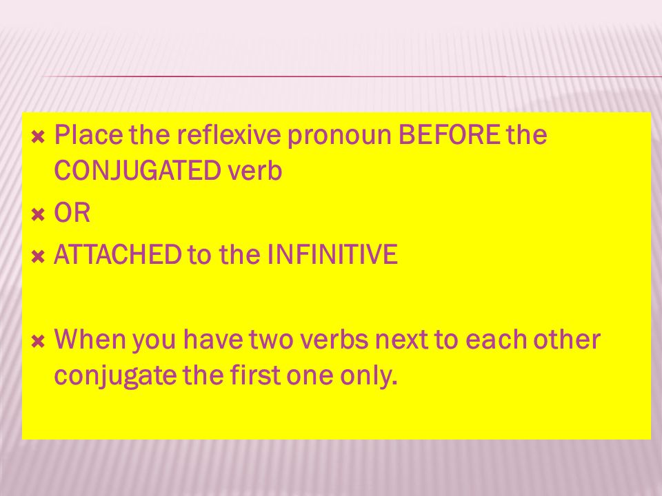 Place the reflexive pronoun BEFORE the CONJUGATED verb
