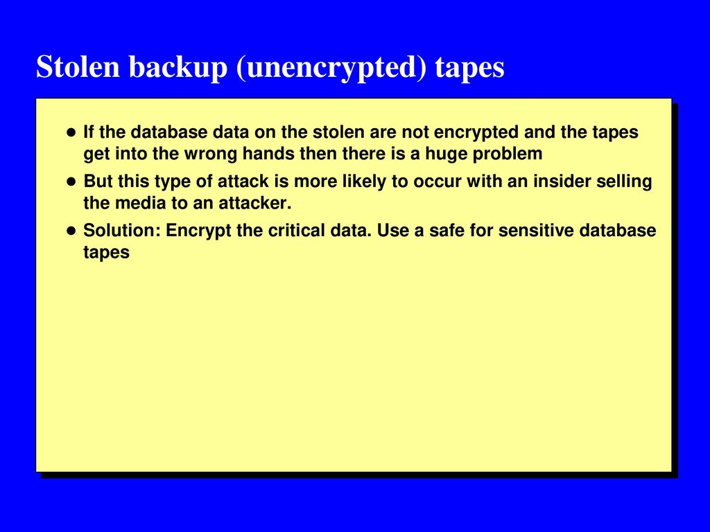 Stolen backup (unencrypted) tapes