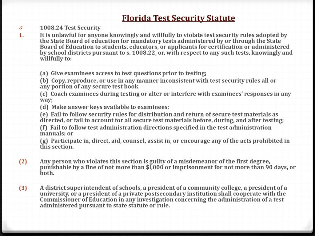 Florida Test Security Statute