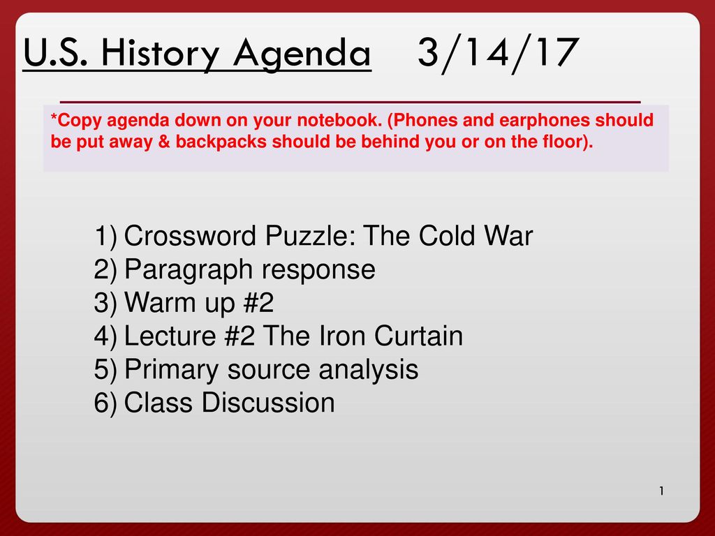 U S History Agenda 3 14 17 Crossword Puzzle The Cold War Ppt Download