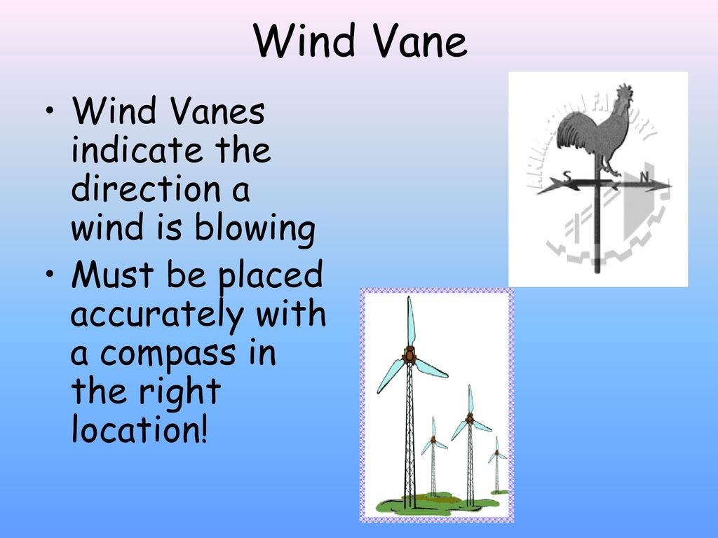 Wind Vane Wind Vanes indicate the direction a wind is blowing