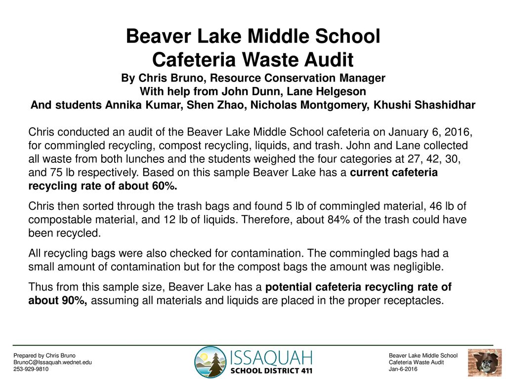 Beaver Lake Middle School Cafeteria Waste Audit