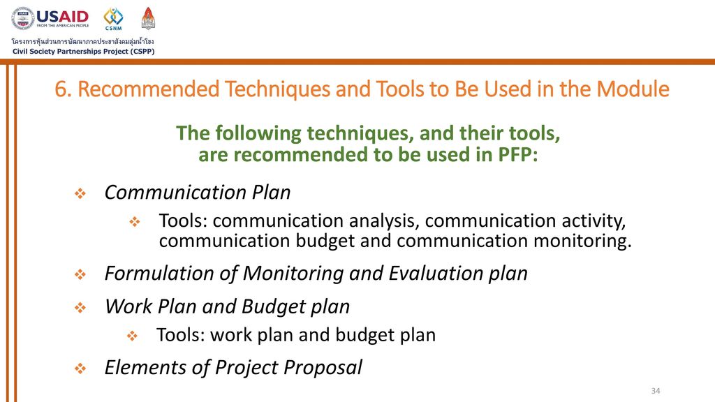 6. Recommended Techniques and Tools to Be Used in the Module