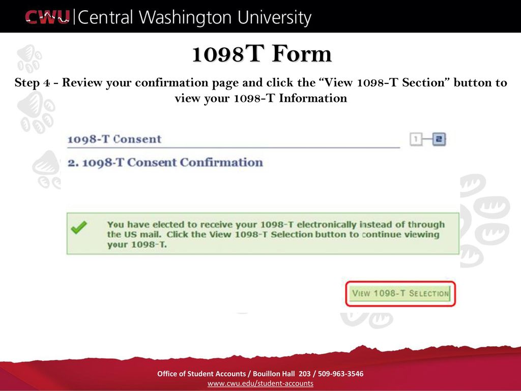 1098T Form Step 4 - Review your confirmation page and click the View 1098-T Section button to view your 1098-T Information.