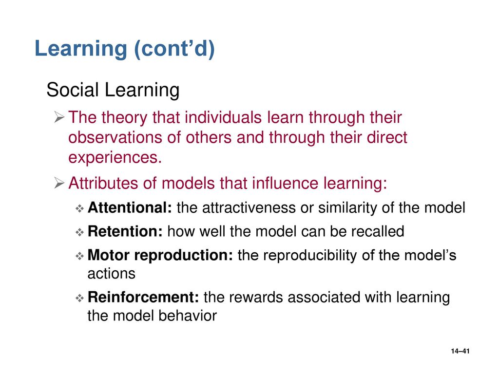 Learning (cont’d) Social Learning