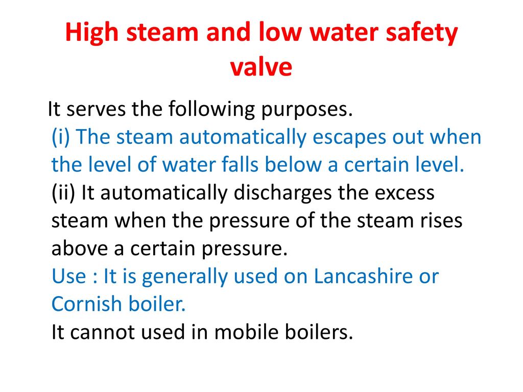 High steam and low water safety valve
