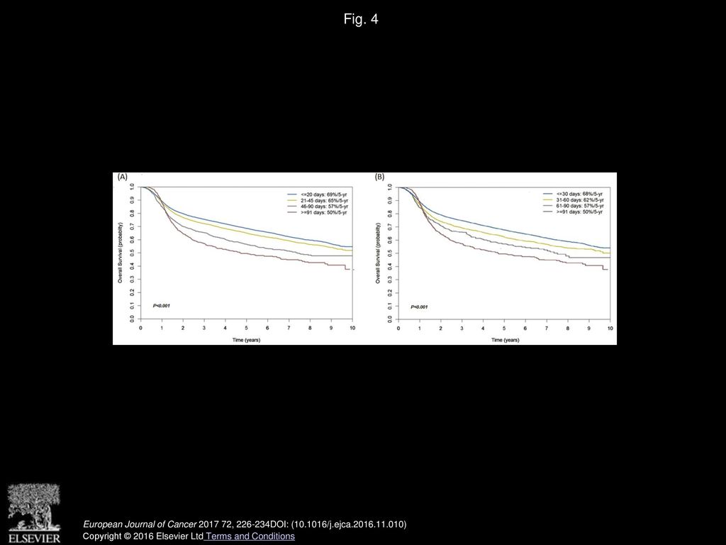 Fig. 4 Kaplan–Meier plots of the 5-year overall survival for the 20-day (panel A) and 30-day (panel B) groups.