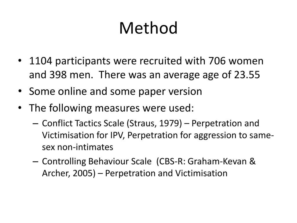 Method 1104 participants were recruited with 706 women and 398 men. There was an average age of