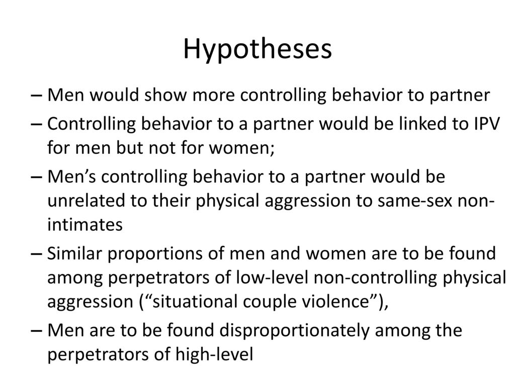 Hypotheses Men would show more controlling behavior to partner