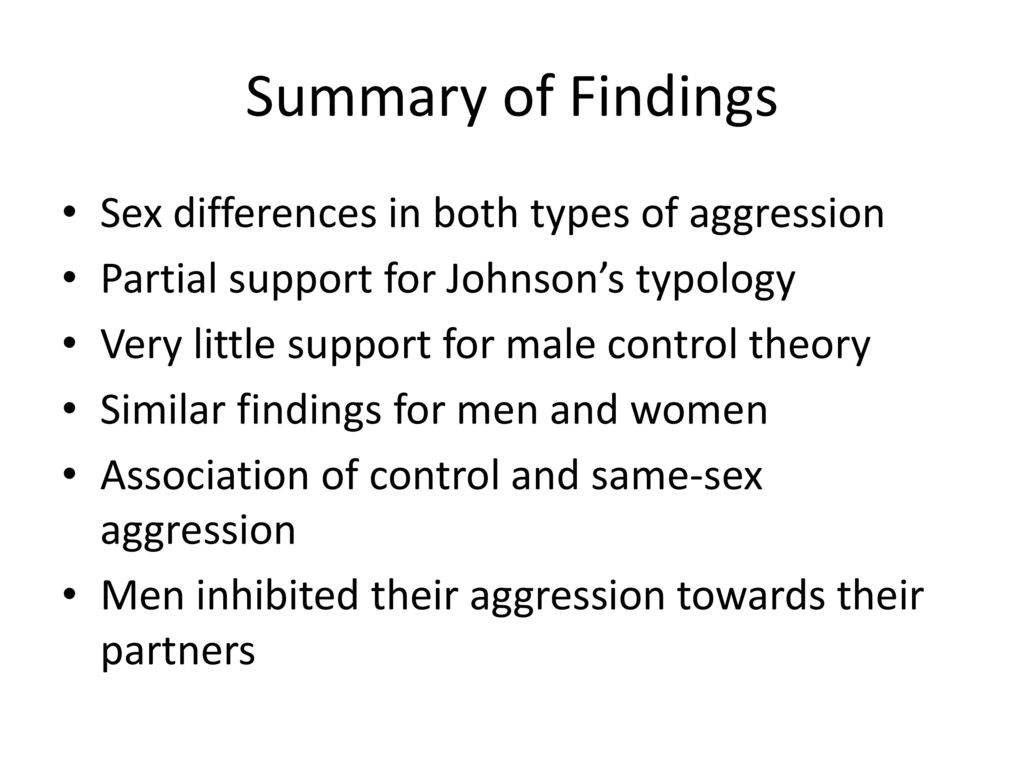 Summary of Findings Sex differences in both types of aggression