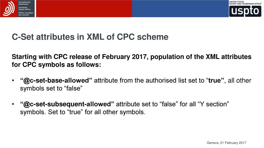 C-Set attributes in XML of CPC scheme