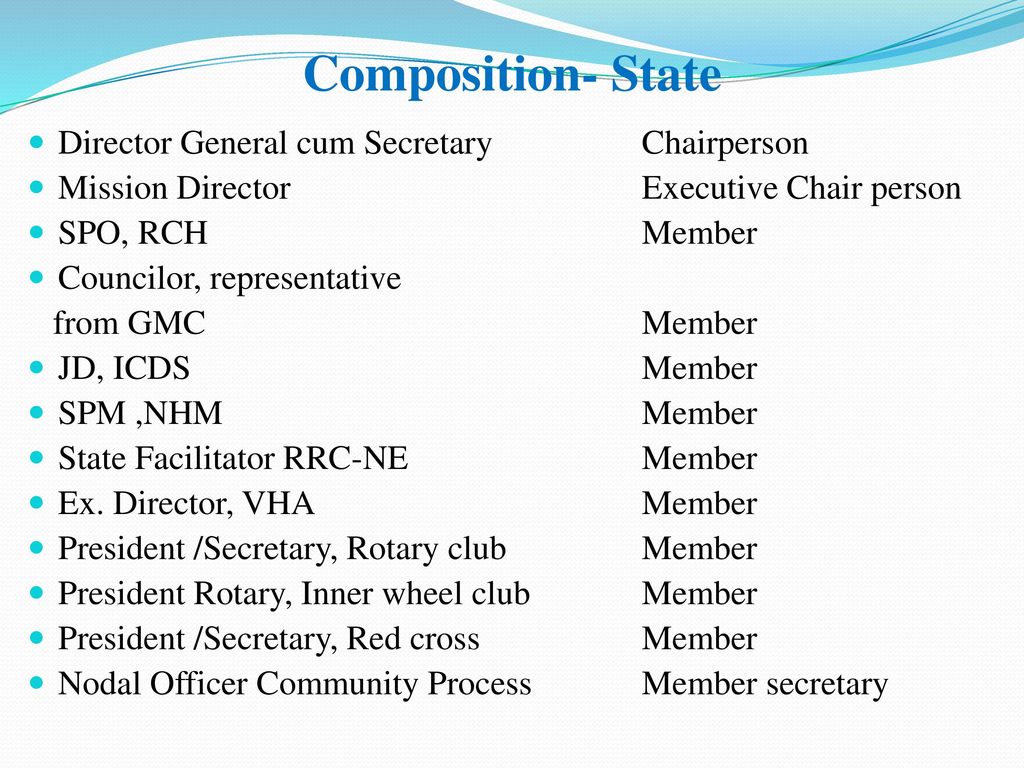 Composition- State Director General cum Secretary Chairperson