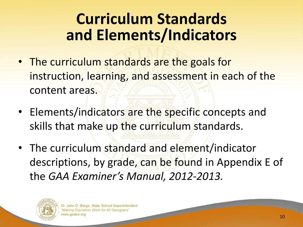 Curriculum Standards and Elements/Indicators