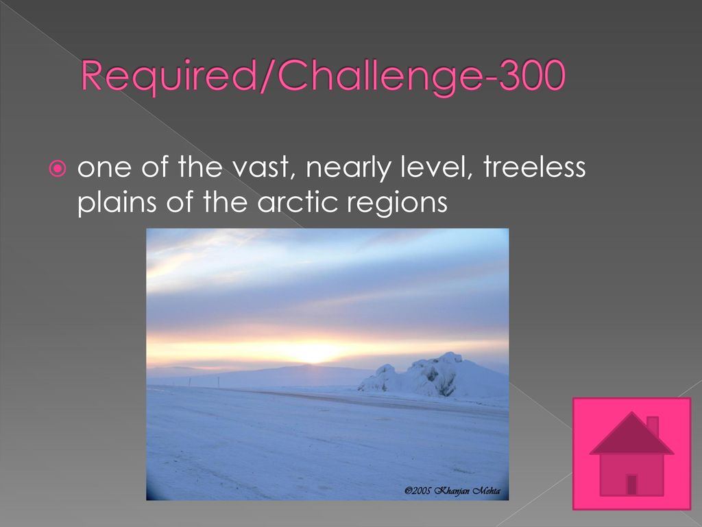 Required/Challenge-300 one of the vast, nearly level, treeless plains of the arctic regions