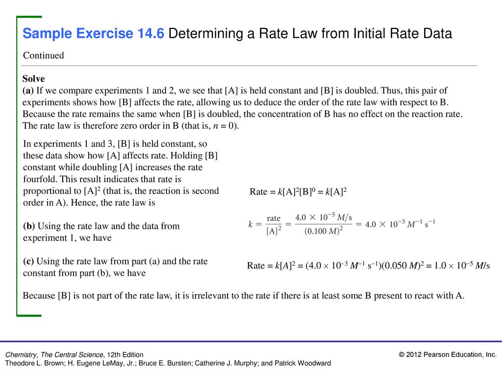 Sample Exercise 14.6 Determining a Rate Law from Initial Rate Data