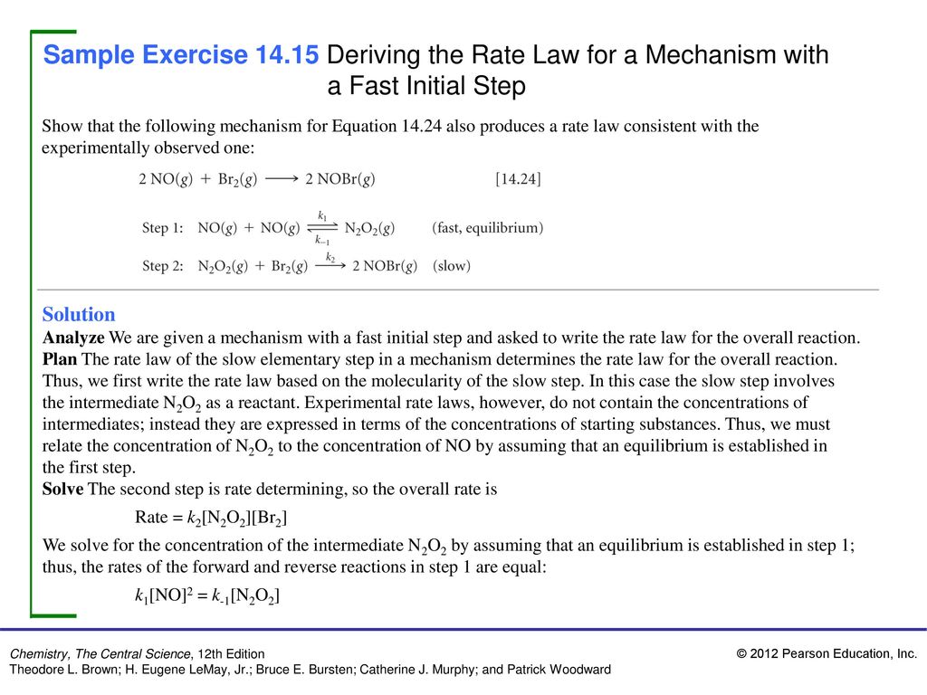 Sample Exercise Deriving the Rate Law for a Mechanism with a Fast Initial Step