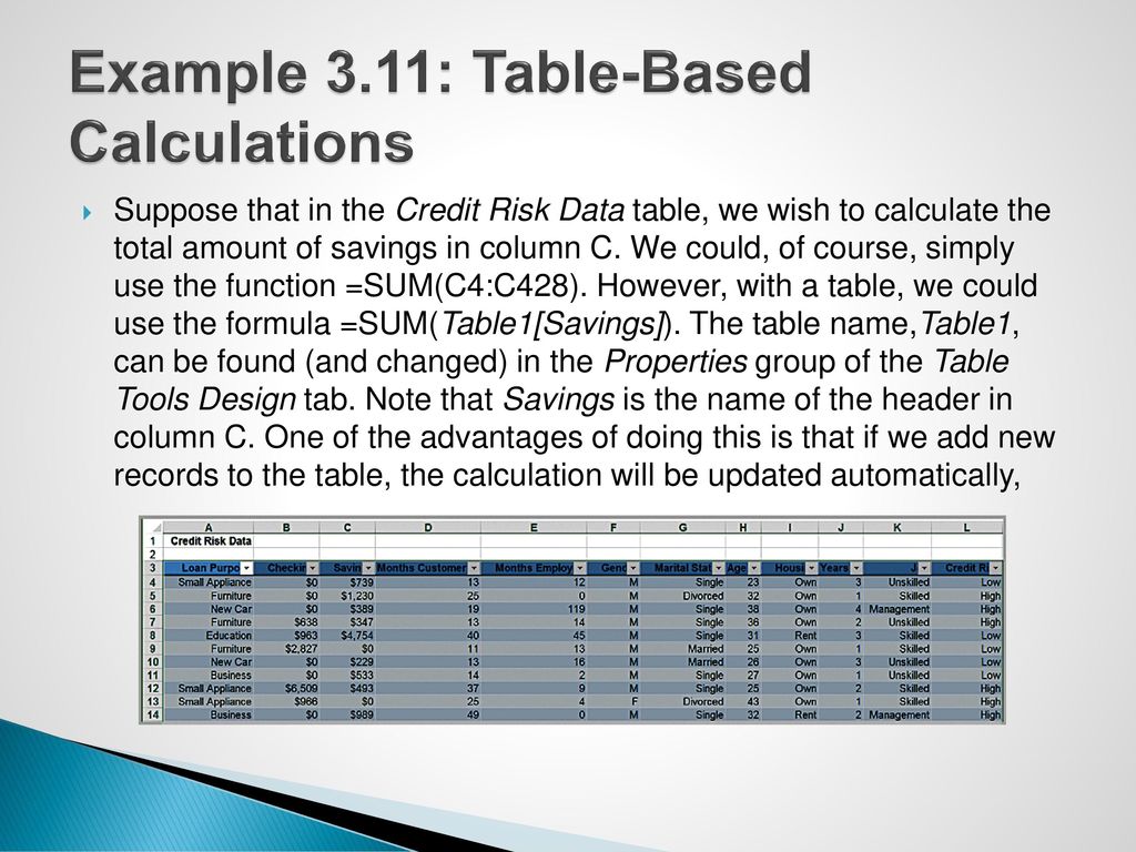 Example 3.11: Table-Based Calculations