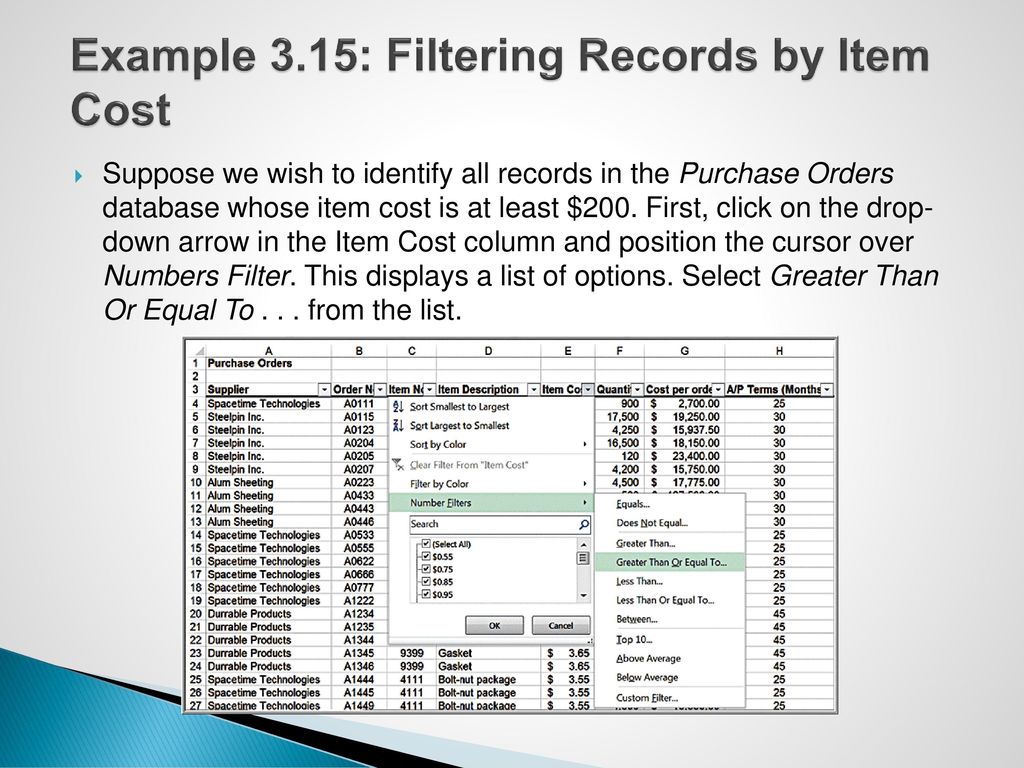Example 3.15: Filtering Records by Item Cost