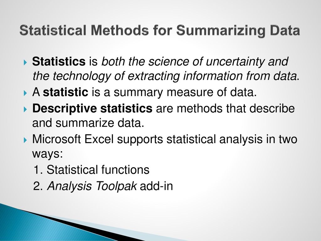 Statistical Methods for Summarizing Data