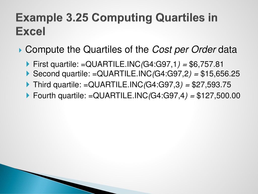 Example 3.25 Computing Quartiles in Excel