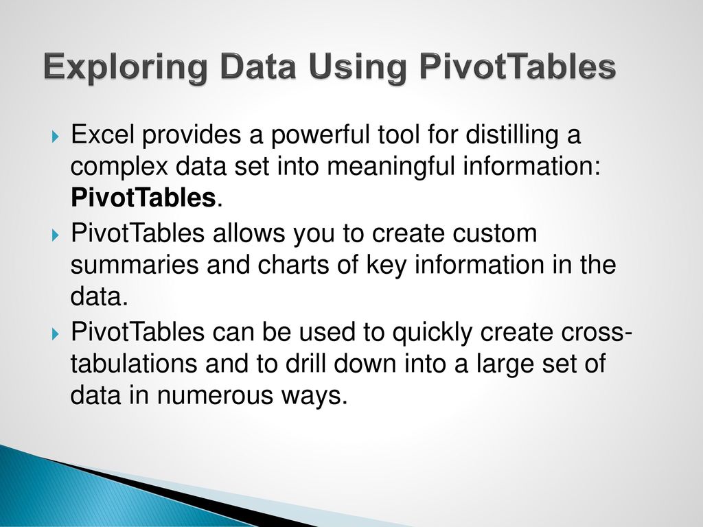 Exploring Data Using PivotTables
