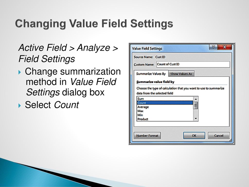 Changing Value Field Settings