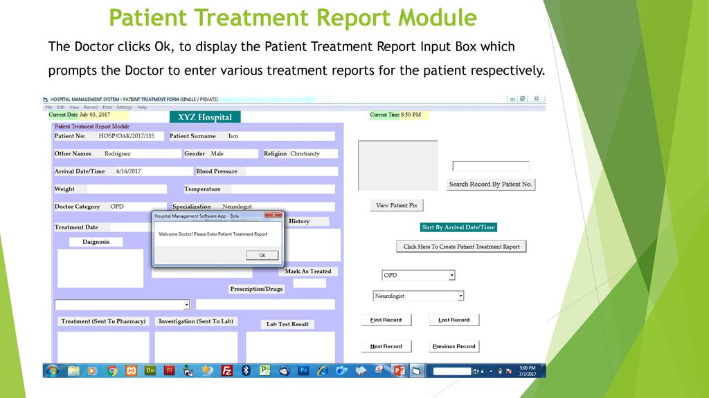 Patient Treatment Report Module