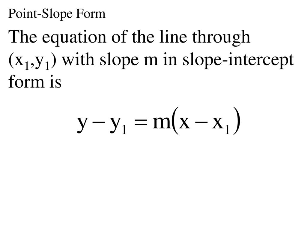 Point-Slope Form The equation of the line through (x1,y1) with slope m in slope-intercept form is