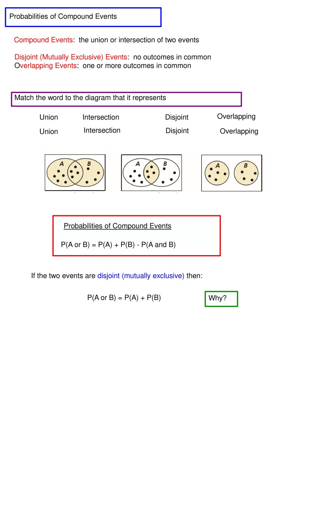 Lesson 11.11 Probability of Disjoint and Overlapping Events - ppt In Probability Of Compound Events Worksheet