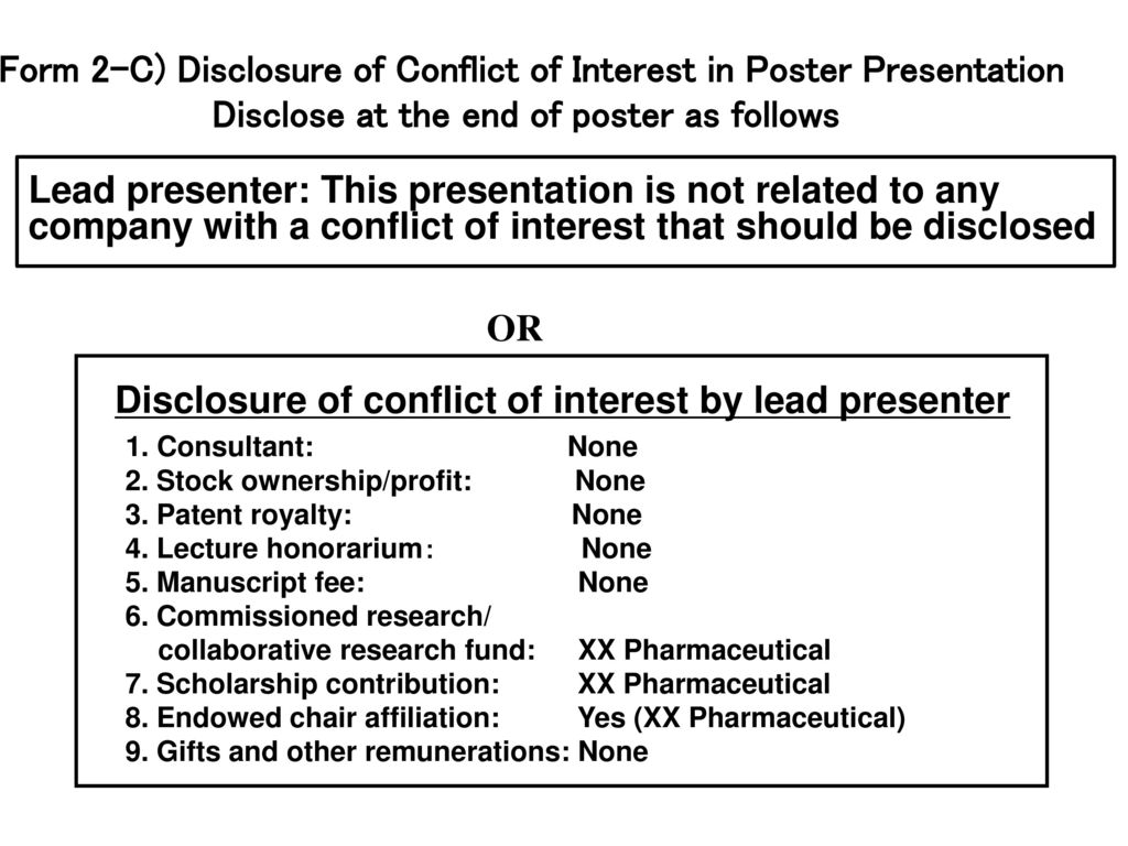 Disclosure of conflict of interest by lead presenter