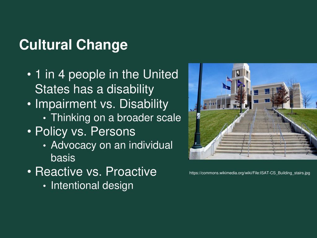 Cultural Change 1 in 4 people in the United States has a disability