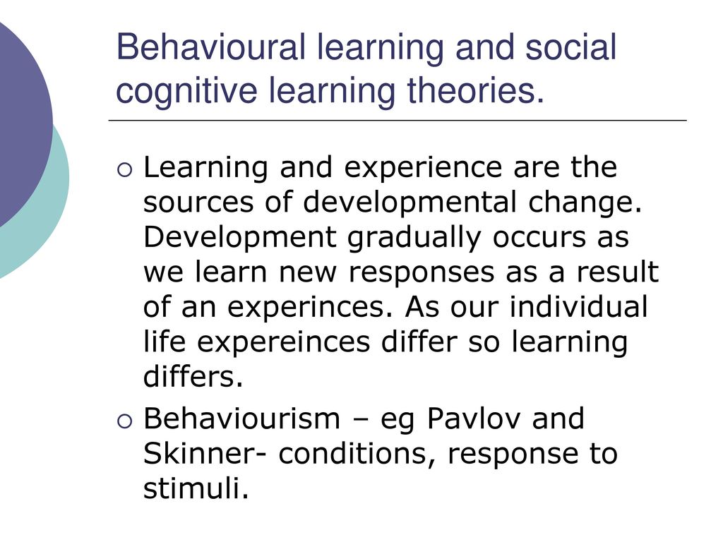 Behavioural learning and social cognitive learning theories.