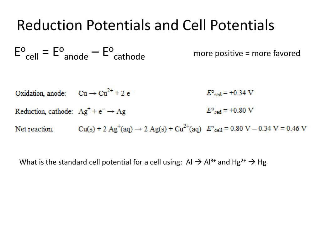Reduction Potentials and Cell Potentials