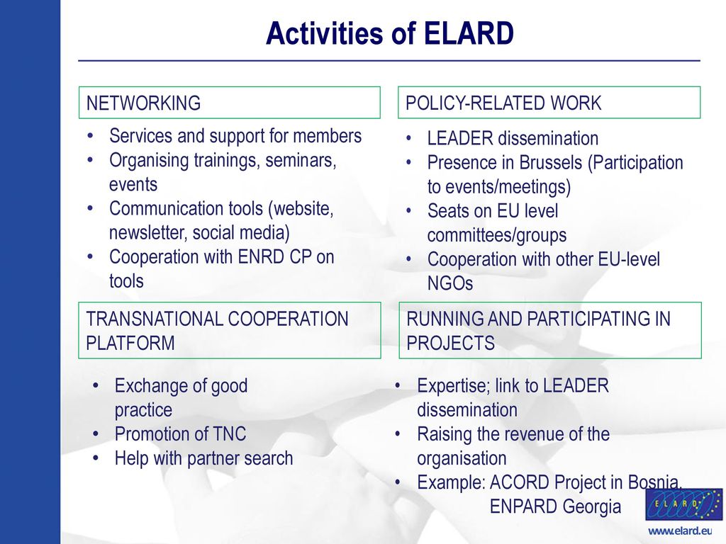 Activities of ELARD NETWORKING POLICY-RELATED WORK