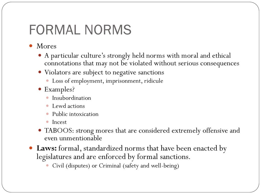 examples of formal norms in sociology