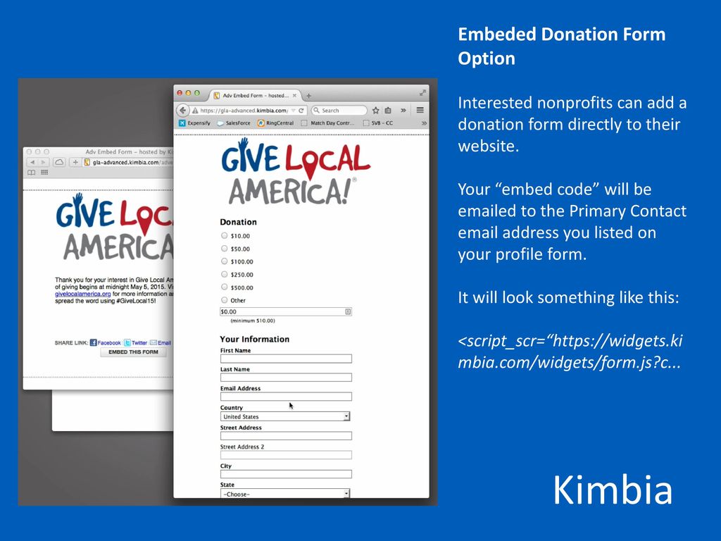 Kimbia Embeded Donation Form Option