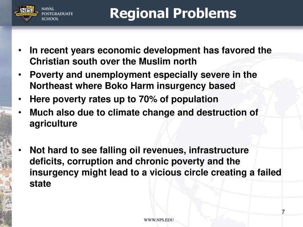 Regional Problems In recent years economic development has favored the Christian south over the Muslim north.