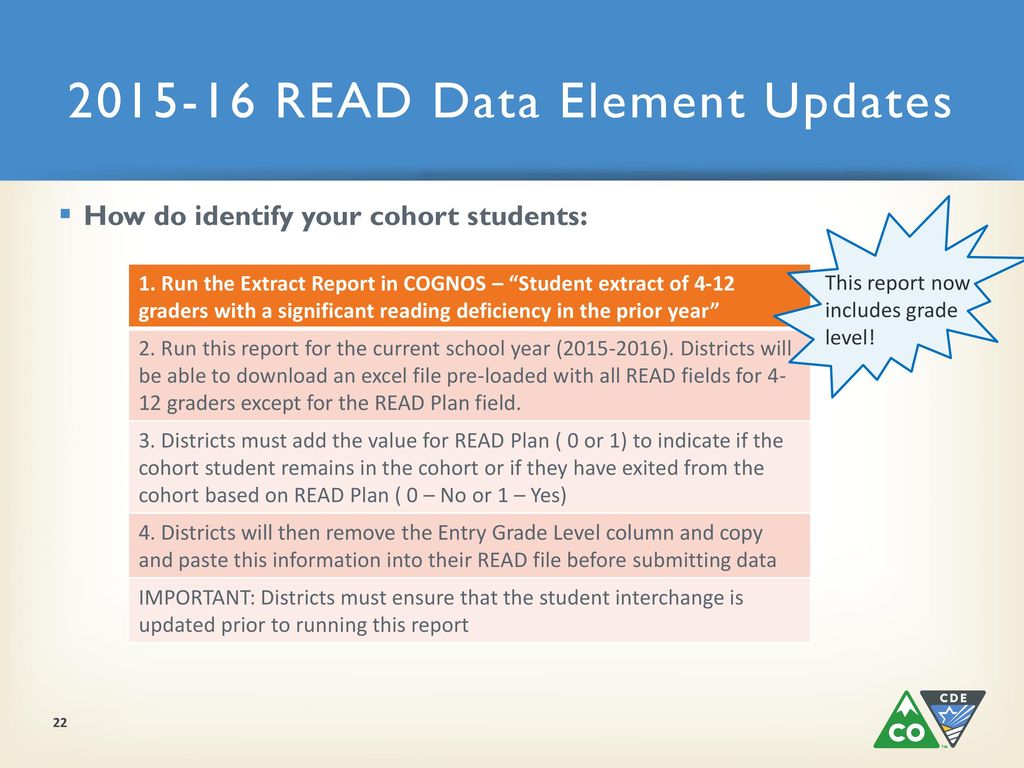 READ Data Element Updates