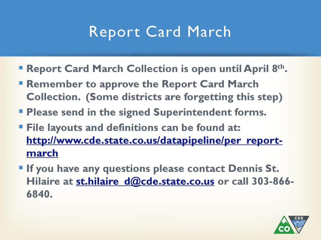 Report Card March Report Card March Collection is open until April 8th.