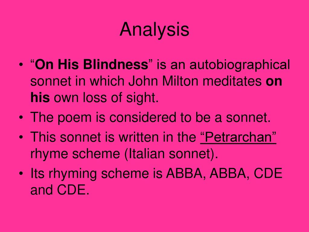 On His Blindness John Milton Ppt Download
