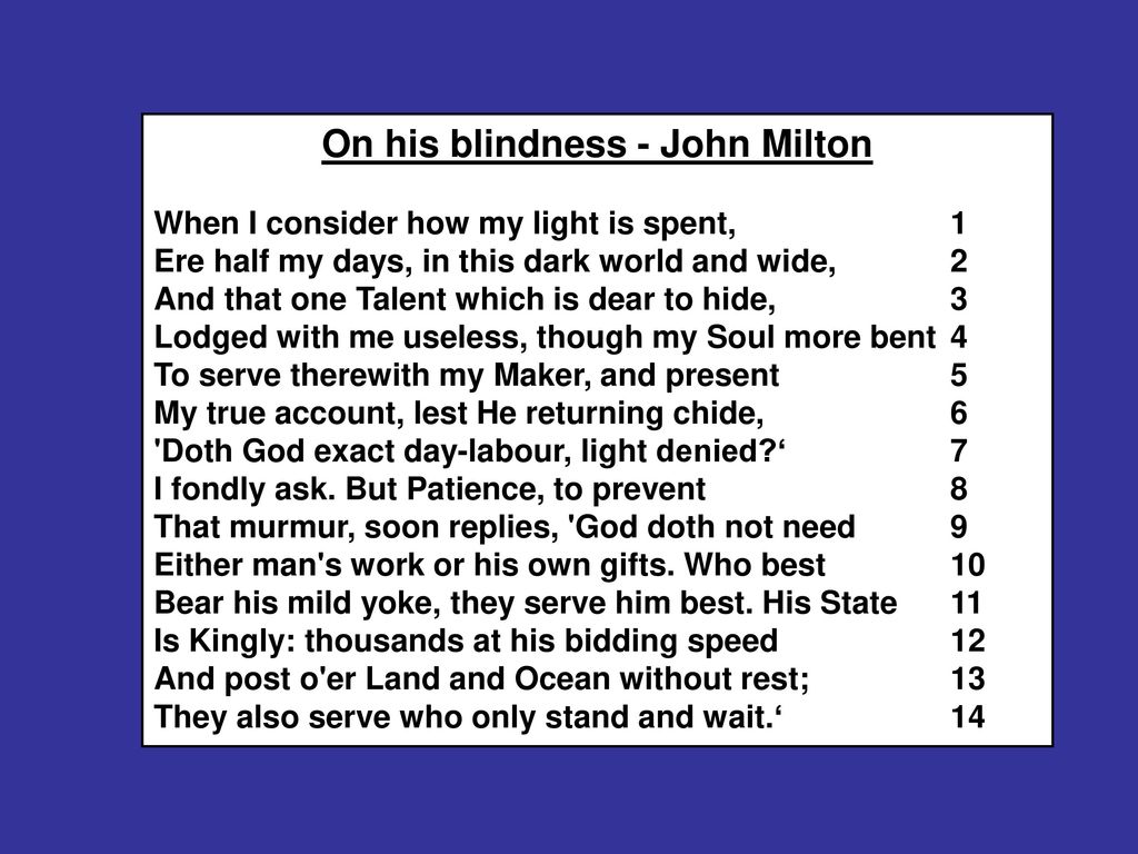 questions on the poem on his blindness