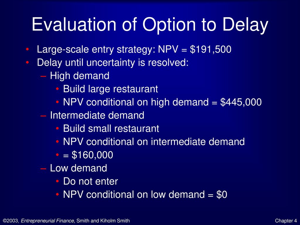Evaluation of Option to Delay