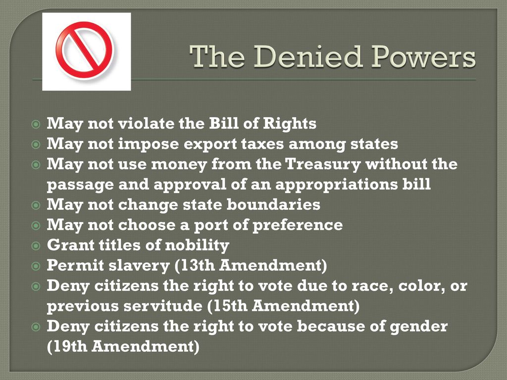 The Denied Powers May not violate the Bill of Rights