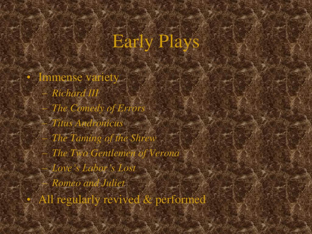 Early Plays Immense variety All regularly revived & performed