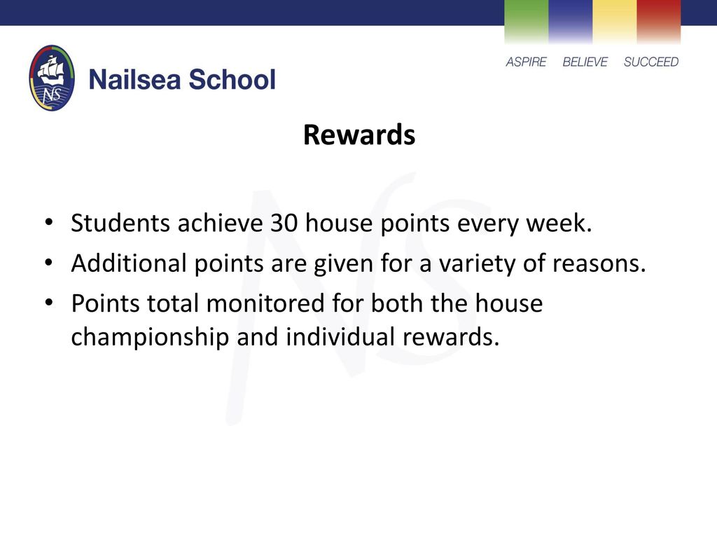 Rewards Students achieve 30 house points every week.