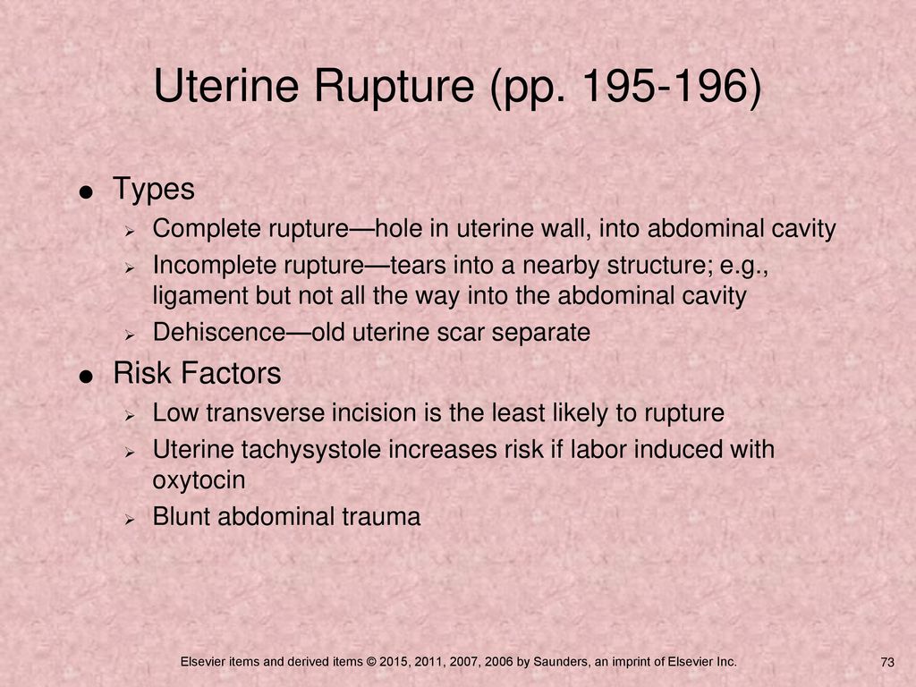 Uterine Rupture (pp ) Types Risk Factors