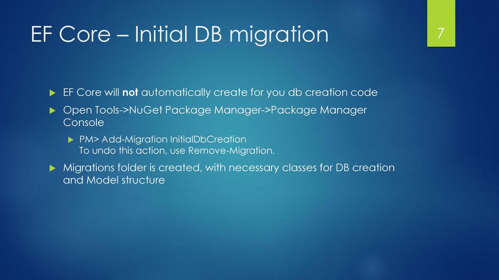 EF Core – Initial DB migration